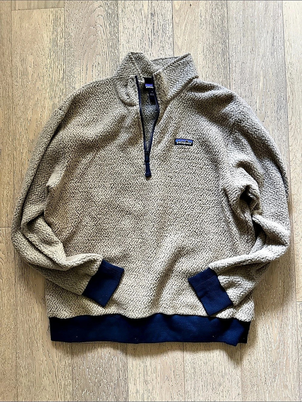 Patagonia  Woolyester Fleece Pullover 1/4-Zip tan & Blue Fleece Pullover Large